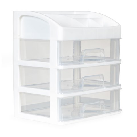 Organizer na kosmetyki z szufladami i przegrodami - biały ModernHome Organizer na kosmetyki z szufladami i przegrodami - biały ModernHome