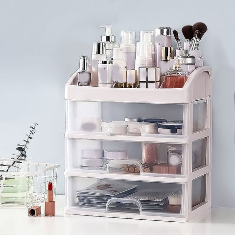Organizer na kosmetyki z szufladami i przegrodami - biały ModernHome Organizer na kosmetyki z szufladami i przegrodami - biały ModernHome