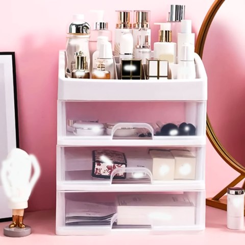 Organizer na kosmetyki z szufladami i przegrodami - biały ModernHome Organizer na kosmetyki z szufladami i przegrodami - biały ModernHome