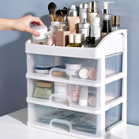 Organizer na kosmetyki z szufladami i przegrodami - biały ModernHome Organizer na kosmetyki z szufladami i przegrodami - biały ModernHome