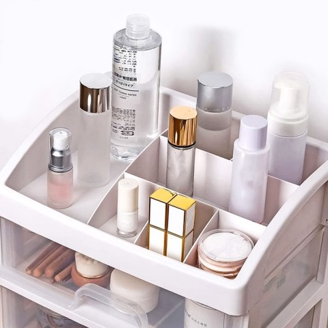 Organizer na kosmetyki z szufladami i przegrodami - biały ModernHome Organizer na kosmetyki z szufladami i przegrodami - biały ModernHome