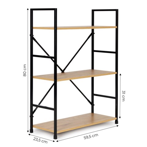 Regał drewniany metalowa rama szeroki LOFT 3 półki ModernHome ModernHome Regał drewniany metalowa rama szeroki LOFT 3 półki ModernHome ModernHome