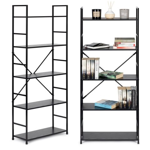 Regał drewniany szeroki nowoczesny LOFT 5 półek czarny ModernHome ModernHome Regał drewniany szeroki nowoczesny LOFT 5 półek czarny ModernHome ModernHome