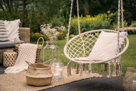 Fotel wiszący Boho huśtawka ogrodowa z poduszką ModernHome Fotel wiszący Boho huśtawka ogrodowa z poduszką ModernHome