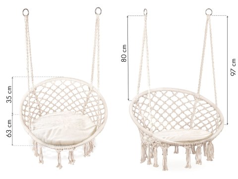 Fotel wiszący Boho huśtawka ogrodowa z poduszką ModernHome Fotel wiszący Boho huśtawka ogrodowa z poduszką ModernHome