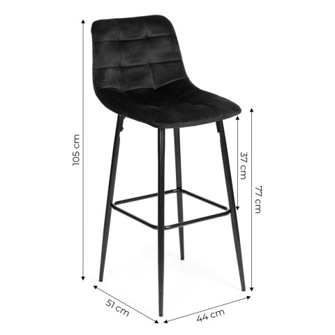 Hoker stołek barowy wysokie krzesło podnóżek welur czarny ModernHome ModernHome Hoker stołek barowy wysokie krzesło podnóżek welur czarny ModernHome ModernHome