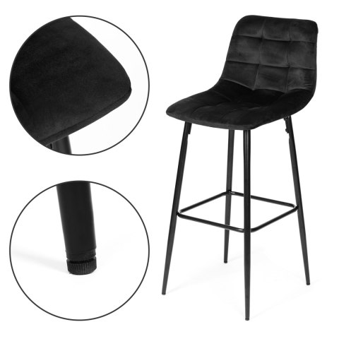 Hoker stołek barowy wysokie krzesło podnóżek welur czarny ModernHome ModernHome Hoker stołek barowy wysokie krzesło podnóżek welur czarny ModernHome ModernHome