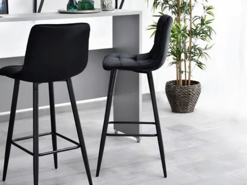 Hoker stołek barowy wysokie krzesło podnóżek welur czarny ModernHome ModernHome Hoker stołek barowy wysokie krzesło podnóżek welur czarny ModernHome ModernHome