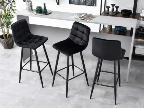 Hoker stołek barowy wysokie krzesło podnóżek welur czarny ModernHome ModernHome Hoker stołek barowy wysokie krzesło podnóżek welur czarny ModernHome ModernHome