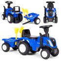 Jeździk traktor New Holland z przyczepką dla dzieci interaktywna kierownica dźwięki niebieski MULTISTORE