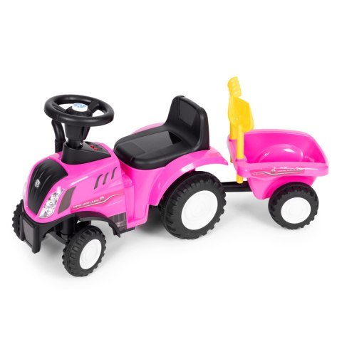 Jeździk traktor New Holland z przyczepką interaktywna kierownica dźwięki dla dzieci różowy MULTISTORE Jeździk traktor New Holland z przyczepką interaktywna kierownica dźwięki dla dzieci różowy MULTISTORE