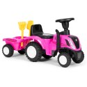 Jeździk traktor New Holland z przyczepką interaktywna kierownica dźwięki dla dzieci różowy MULTISTORE
