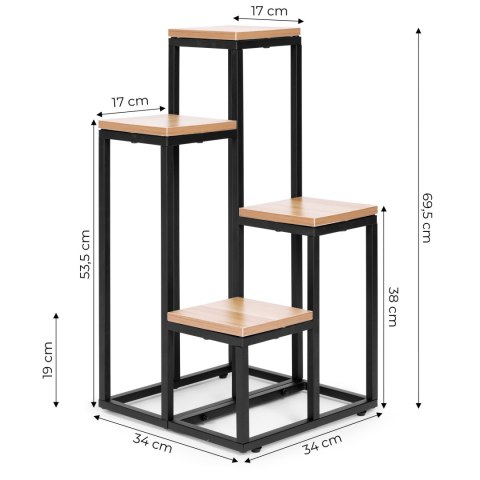 Kwietnik regał na kwiaty ozdoby 4 półki metal MDF jasny orzech ModernHome ModernHome Kwietnik regał na kwiaty ozdoby 4 półki metal MDF jasny orzech ModernHome ModernHome