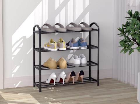 Regał na buty metalowy 4 półki 12 par butów czarny ModernHome ModernHome Regał na buty metalowy 4 półki 12 par butów czarny ModernHome ModernHome