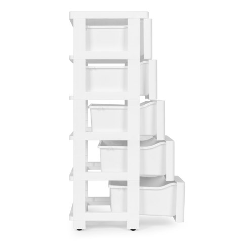Regał z 5 wysuwanymi szufladami nogi z kółkami - biały ModernHome ModernHome Regał z 5 wysuwanymi szufladami nogi z kółkami - biały ModernHome ModernHome