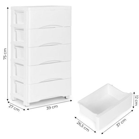 Regał z 5 wysuwanymi szufladami nogi z kółkami - biały ModernHome ModernHome Regał z 5 wysuwanymi szufladami nogi z kółkami - biały ModernHome ModernHome