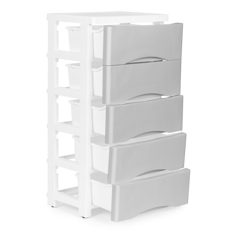 Regał z 5 wysuwanymi szufladami nogi z kółkami - szary ModernHome ModernHome Regał z 5 wysuwanymi szufladami nogi z kółkami - szary ModernHome ModernHome