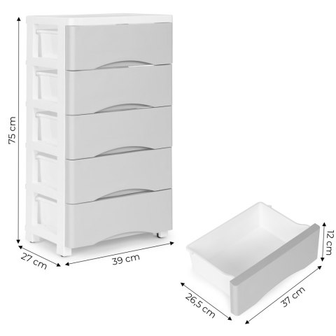 Regał z 5 wysuwanymi szufladami nogi z kółkami - szary ModernHome ModernHome Regał z 5 wysuwanymi szufladami nogi z kółkami - szary ModernHome ModernHome