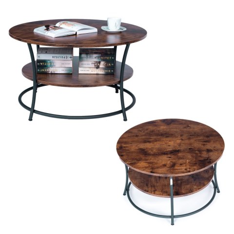 Stolik kawowy okrągły ława z półką industrial ModernHome ModernHome Stolik kawowy okrągły ława z półką industrial ModernHome ModernHome