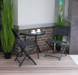 Stolik półokrągły szklany kawowy na balkon taras patio czarny MultiGarden