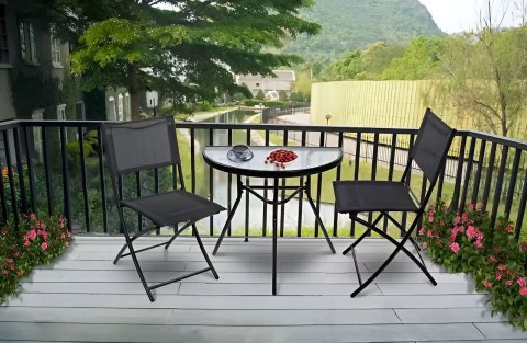 Stolik półokrągły szklany kawowy na balkon taras patio czarny MultiGarden Stolik półokrągły szklany kawowy na balkon taras patio czarny MultiGarden
