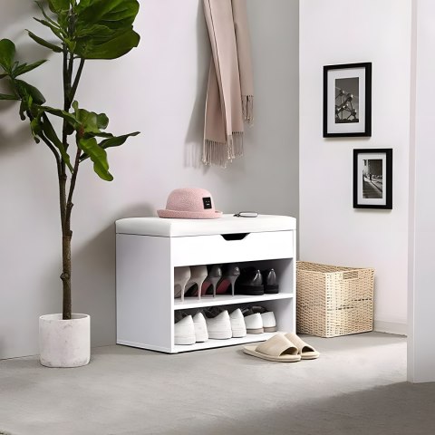 Szafka na buty z otwieranym siedziskiem 2 półki biała ModernHome ModernHome Szafka na buty z otwieranym siedziskiem 2 półki biała ModernHome ModernHome