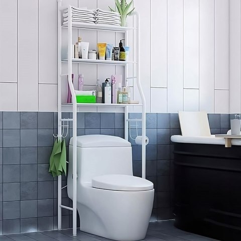 Wysoki regał WC łazienkowy nad sedes 3 półki aluminiowa konstrukcja ModernHome Wysoki regał WC łazienkowy nad sedes 3 półki aluminiowa konstrukcja ModernHome