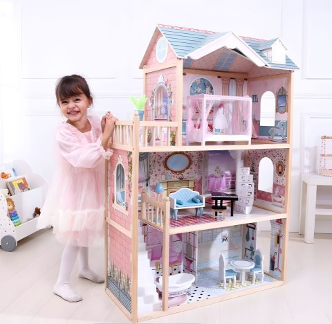 Domek dla lalek duży drewniany 3 piętra 11 mebelków ECOTOYS ECOTOYS Domek dla lalek duży drewniany 3 piętra 11 mebelków ECOTOYS ECOTOYS