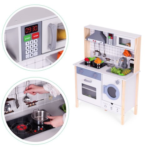 Drewniana kuchnia dla dzieci dźwięki LED piekarnik pralka akcesoria kuchenne ECOTOYS ECOTOYS Drewniana kuchnia dla dzieci dźwięki LED piekarnik pralka akcesoria kuchenne ECOTOYS ECOTOYS