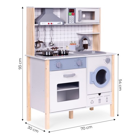 Drewniana kuchnia dla dzieci dźwięki LED piekarnik pralka akcesoria kuchenne ECOTOYS ECOTOYS Drewniana kuchnia dla dzieci dźwięki LED piekarnik pralka akcesoria kuchenne ECOTOYS ECOTOYS