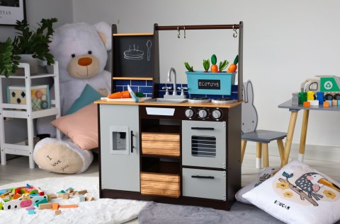 Duża drewniana kuchnia dla dzieci z warzywniakiem i akcesoriami ECOTOYS ECOTOYS Duża drewniana kuchnia dla dzieci z warzywniakiem i akcesoriami ECOTOYS ECOTOYS