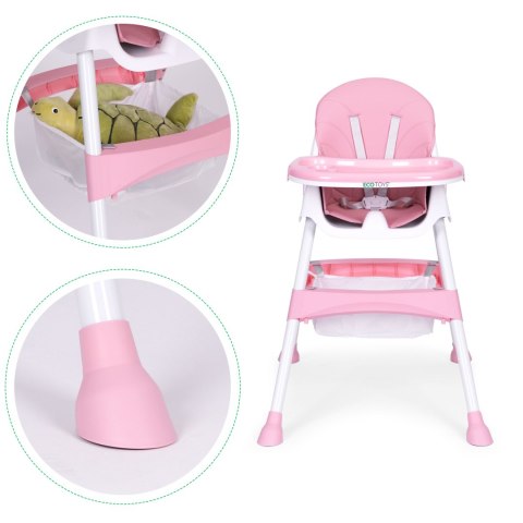 Fotelik krzesełko do karmienia dzieci tacka kosz 5 punktowe pasy różowy ECOTOYS ECOTOYS Fotelik krzesełko do karmienia dzieci tacka kosz 5 punktowe pasy różowy ECOTOYS ECOTOYS