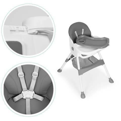 Fotelik krzesełko do karmienia dzieci tacka kosz 5 punktowe pasy szary ECOTOYS ECOTOYS Fotelik krzesełko do karmienia dzieci tacka kosz 5 punktowe pasy szary ECOTOYS ECOTOYS