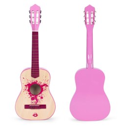 Gitara dla dzieci różowa duża - 34` drewniana 6 strun metalowe i nylonowe ECOTOYS ECOTOYS