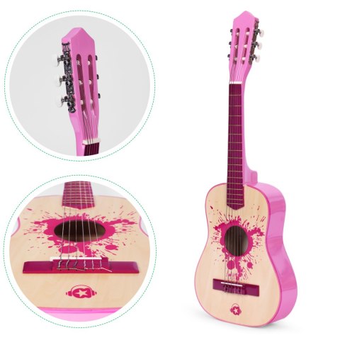 Gitara dla dzieci różowa duża - 34` drewniana 6 strun metalowe i nylonowe ECOTOYS ECOTOYS Gitara dla dzieci różowa duża - 34` drewniana 6 strun metalowe i nylonowe ECOTOYS ECOTOYS