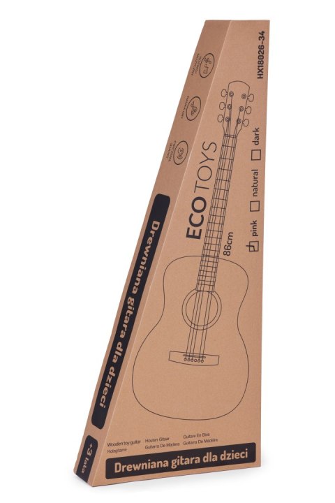 Gitara dla dzieci różowa duża - 34` drewniana 6 strun metalowe i nylonowe ECOTOYS ECOTOYS Gitara dla dzieci różowa duża - 34` drewniana 6 strun metalowe i nylonowe ECOTOYS ECOTOYS
