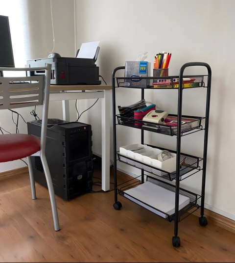 Metalowy regał mobliny łazienkowy z 4 półkami kółka czarny ModernHome ModernHome Metalowy regał mobliny łazienkowy z 4 półkami kółka czarny ModernHome ModernHome