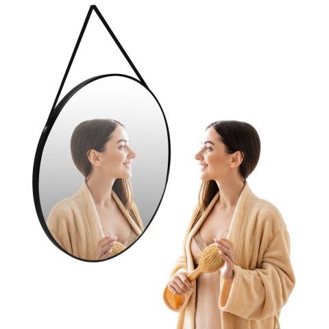 Okrągłe lustro ścienne 80 cm wiszące na pasku nowoczesne czarna rama ModernHome ModernHome Okrągłe lustro ścienne 80 cm wiszące na pasku nowoczesne czarna rama ModernHome ModernHome
