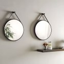 Okrągłe lustro ścienne 80 cm wiszące na pasku nowoczesne czarna rama ModernHome ModernHome