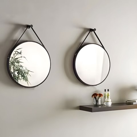 Okrągłe lustro ścienne 80 cm wiszące na pasku nowoczesne czarna rama ModernHome ModernHome Okrągłe lustro ścienne 80 cm wiszące na pasku nowoczesne czarna rama ModernHome ModernHome