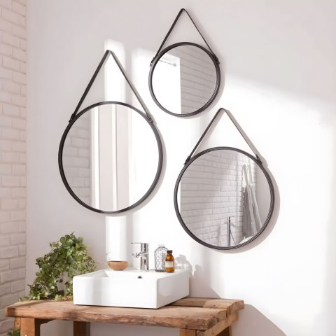 Okrągłe lustro ścienne 80 cm wiszące na pasku nowoczesne czarna rama ModernHome ModernHome Okrągłe lustro ścienne 80 cm wiszące na pasku nowoczesne czarna rama ModernHome ModernHome