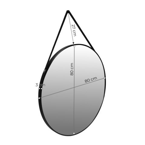Okrągłe lustro ścienne 80 cm wiszące na pasku nowoczesne czarna rama ModernHome ModernHome Okrągłe lustro ścienne 80 cm wiszące na pasku nowoczesne czarna rama ModernHome ModernHome