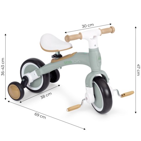 Rower rowerek biegowy z pedałami - treningowy kółka boczne 3w1 zielony ECOTOYS ECOTOYS Rower rowerek biegowy z pedałami - treningowy kółka boczne 3w1 zielony ECOTOYS ECOTOYS