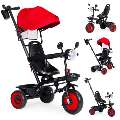 Rowerek trójkołowy dla dzieci spacerówka 3w1 obracane siedzisko daszek czerwony ECOTOYS ECOTOYS Rowerek trójkołowy dla dzieci spacerówka 3w1 obracane siedzisko daszek czerwony ECOTOYS ECOTOYS