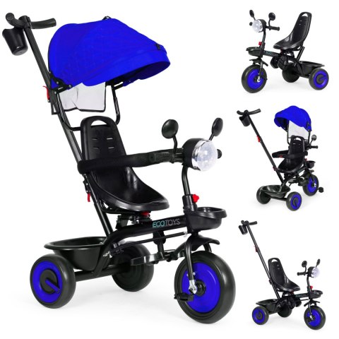 Rowerek trójkołowy dla dzieci spacerówka 3w1 obracane siedzisko daszek niebieski ECOTOYS ECOTOYS Rowerek trójkołowy dla dzieci spacerówka 3w1 obracane siedzisko daszek niebieski ECOTOYS ECOTOYS