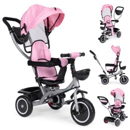 Rowerek trójkołowy spacerówka 2w1 obracane siedzisko składany daszek różowy - ECOTOYS ECOTOYS