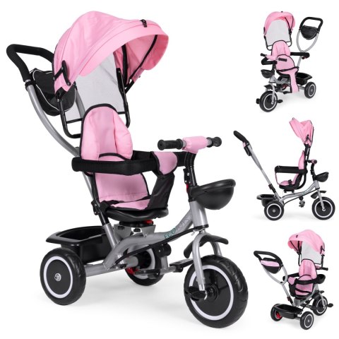 Rowerek trójkołowy spacerówka 2w1 obracane siedzisko składany daszek różowy - ECOTOYS ECOTOYS Rowerek trójkołowy spacerówka 2w1 obracane siedzisko składany daszek różowy - ECOTOYS ECOTOYS