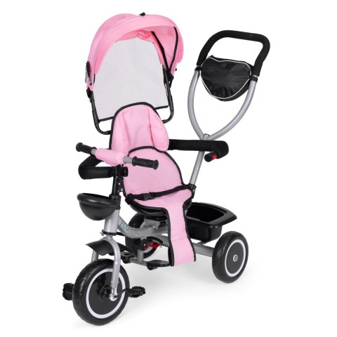 Rowerek trójkołowy spacerówka 2w1 obracane siedzisko składany daszek różowy - ECOTOYS ECOTOYS Rowerek trójkołowy spacerówka 2w1 obracane siedzisko składany daszek różowy - ECOTOYS ECOTOYS