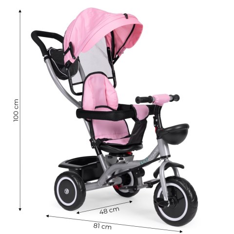 Rowerek trójkołowy spacerówka 2w1 obracane siedzisko składany daszek różowy - ECOTOYS ECOTOYS Rowerek trójkołowy spacerówka 2w1 obracane siedzisko składany daszek różowy - ECOTOYS ECOTOYS