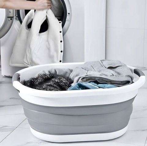 Składany kosz na pranie miska silikonowa biało-szara 20 L ModernHome ModernHome Składany kosz na pranie miska silikonowa biało-szara 20 L ModernHome ModernHome